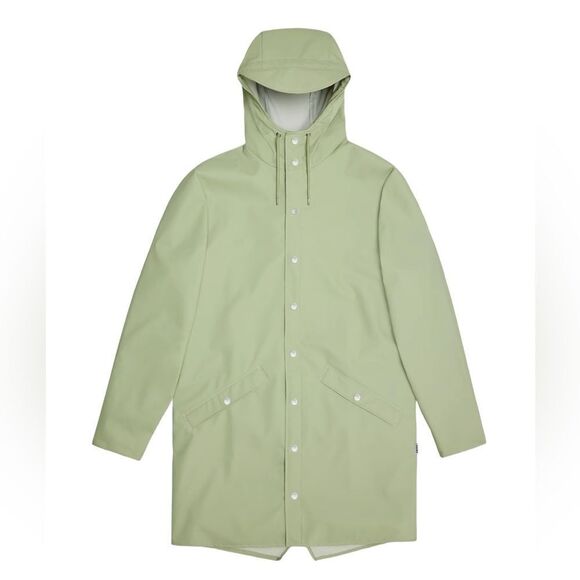 RAINS MENS HOODED LONG RAINCOAT, UNISEX, MINT GREEN, large - Picture 3 of 7